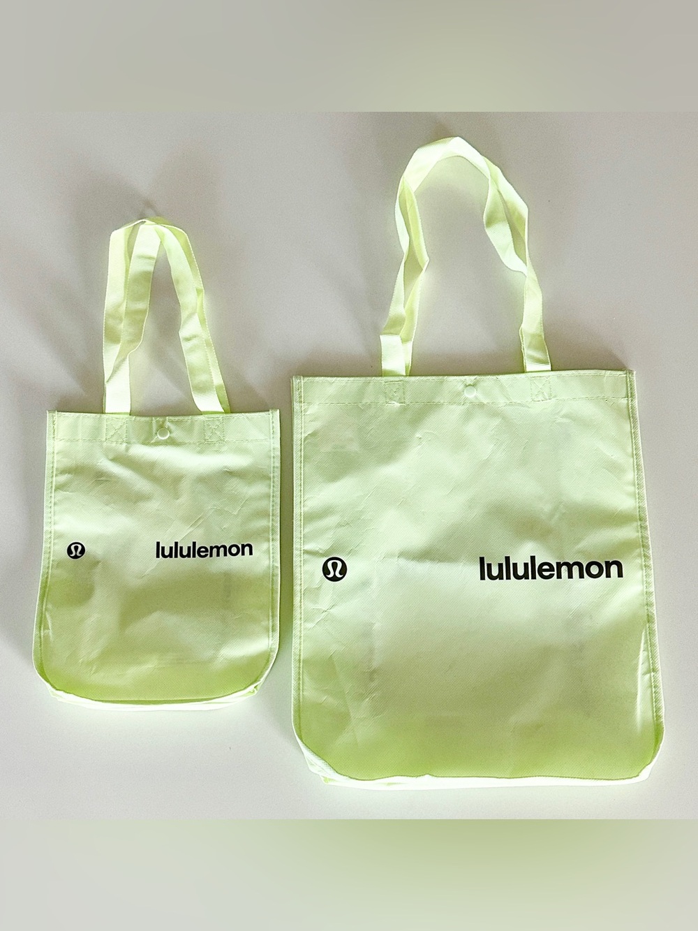 lululemon Lime Green Reusable Tote Bags - Set of 2 - Large and Small